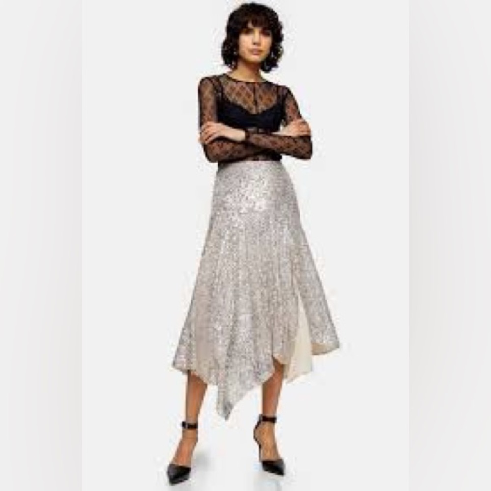 Topshop silver sequin skirt